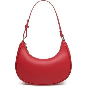 Women Red Retro Classic Clutch Shoulder Tote Hand Bag With Zipper Closure